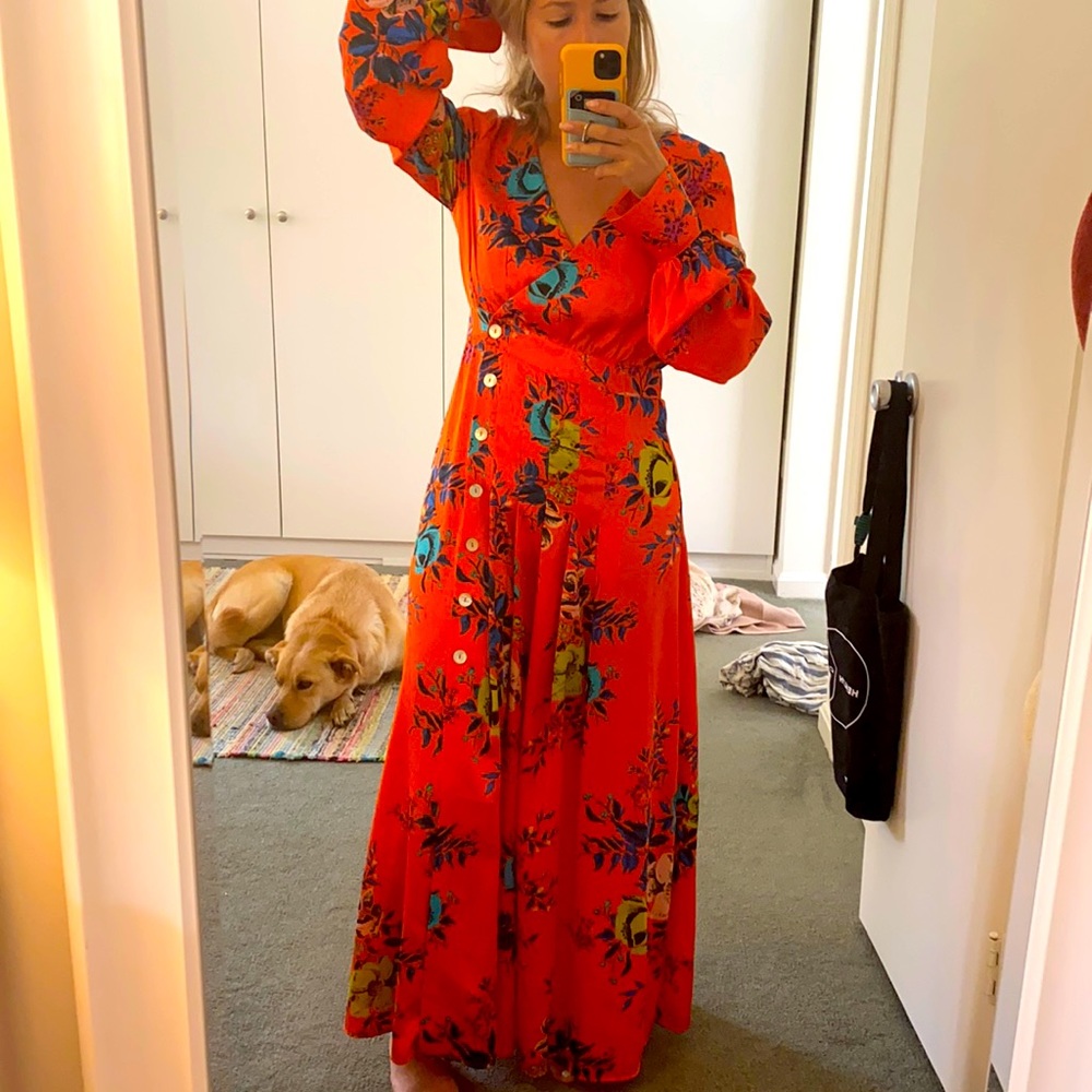 Silk floor length free people dress